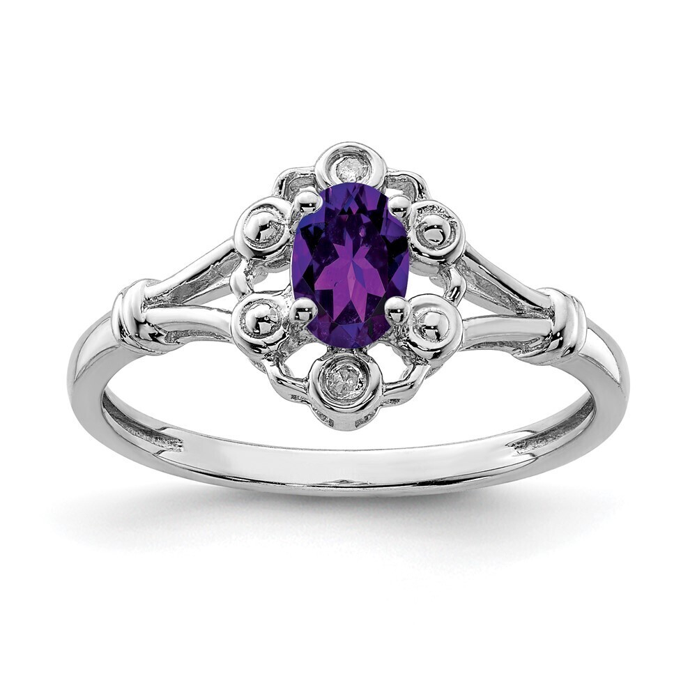 Kazi Luxury Sterling Silver Rhodium-plated Amethyst & Diam. Ring